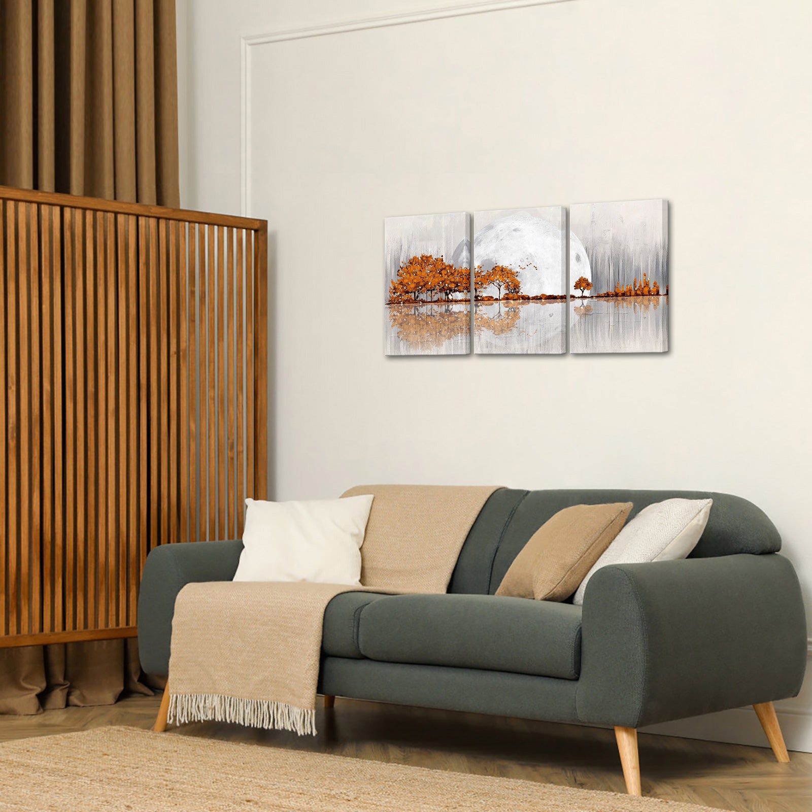 Triptych mountains and rivers modern canvas wall art