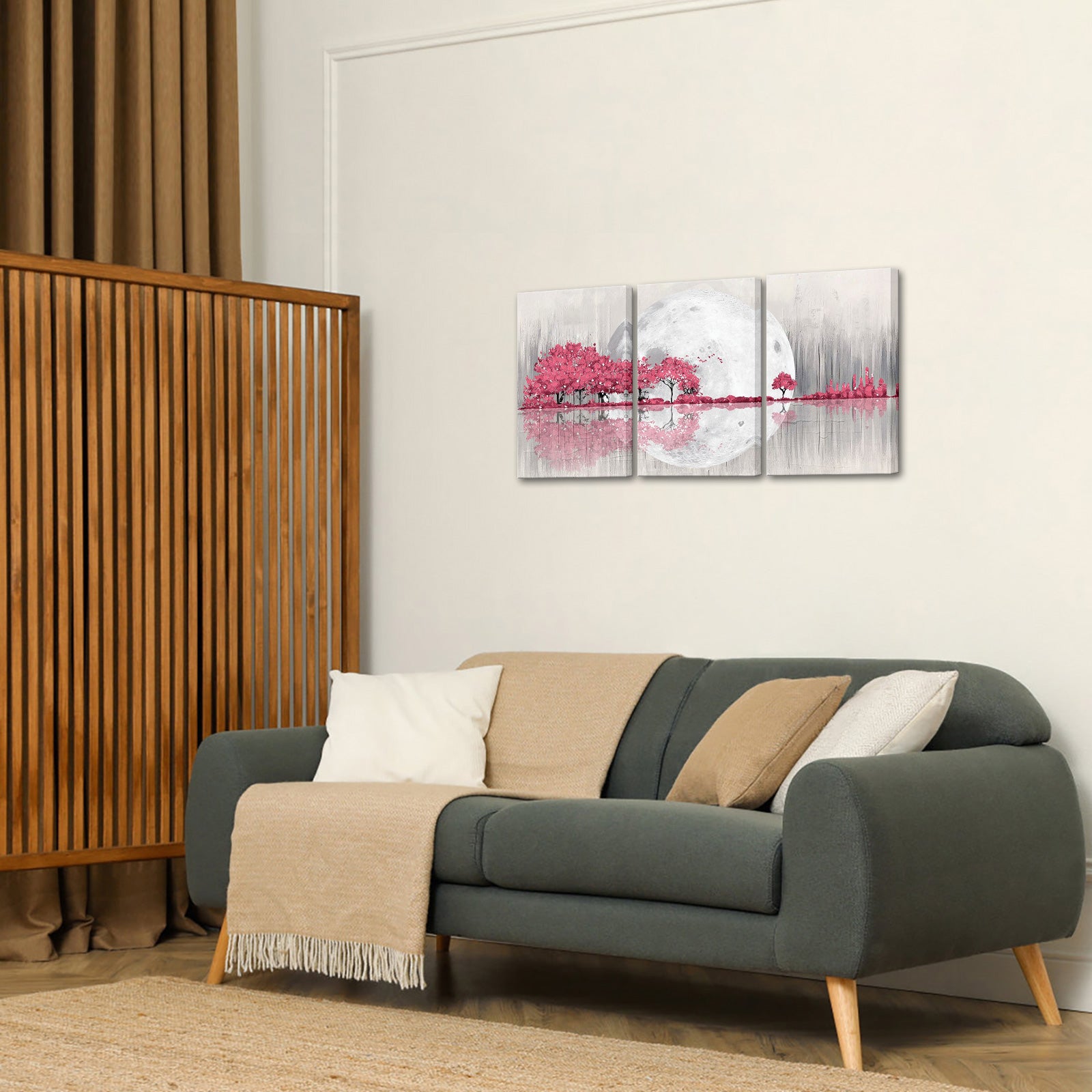 Triptych mountains and rivers modern canvas wall art