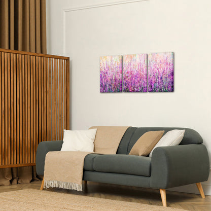 Triptych lavender field custom canvas print on living room wall