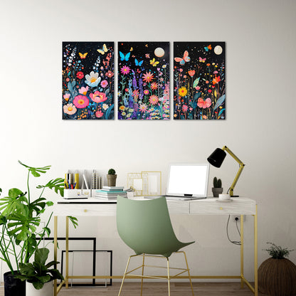 Colorful Flowers Under Starlit Night Sky