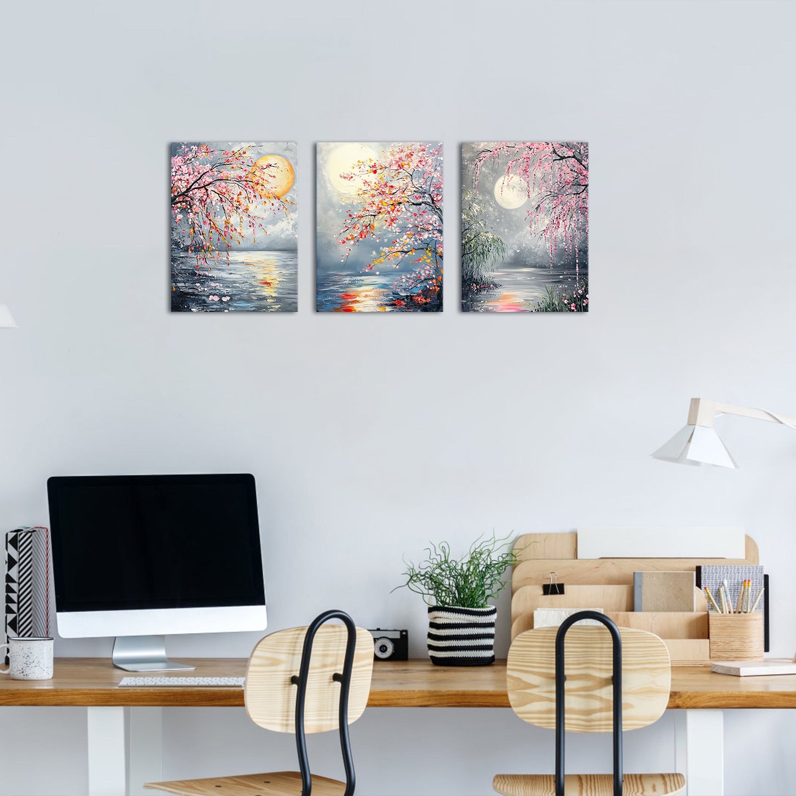 Cherry Blossoms Lake Moon