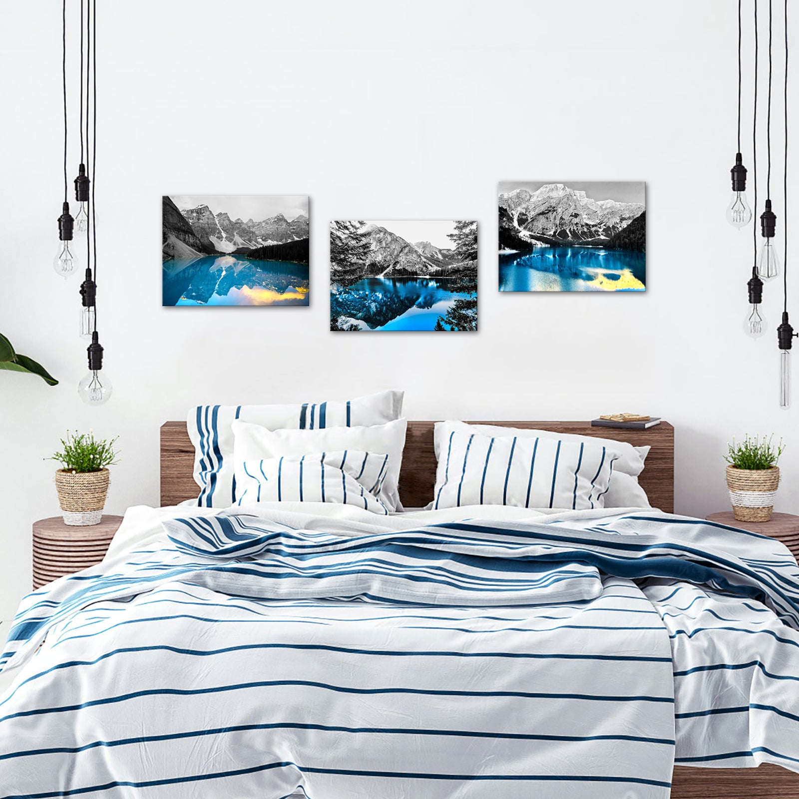 Triptych Mountain Lake Canadian Rockies canvas print landscape wall home decor