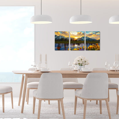 Triptych Sunset Mountain Lake Photography canvas print landscape wall home decor