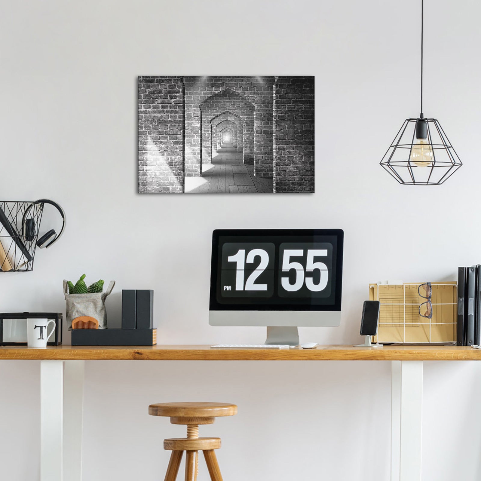 Black and white corridor endless canvas print art wall decor