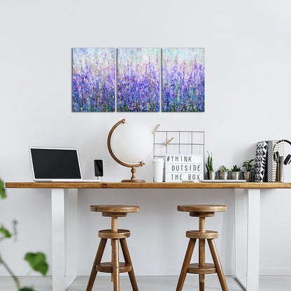 Triptych lavender field custom canvas print on living room wall