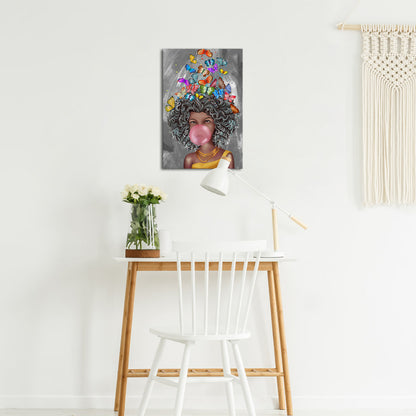 Joyful Girl Blowing Bubbles budget-friendly canvas prints with fast shipping
