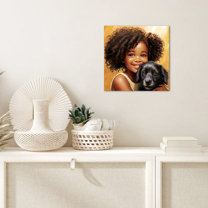 Young Girl Embraces Dog Companion