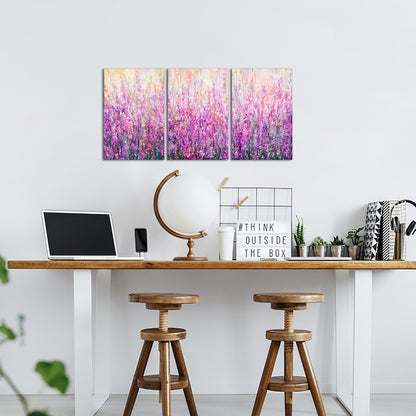 Triptych lavender field custom canvas print on living room wall