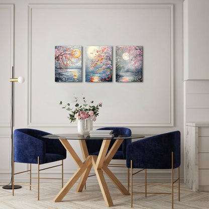 Cherry Blossoms Lake Moon