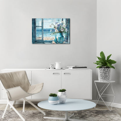 Window sill bouquet canvas prints for modern bedroom wall