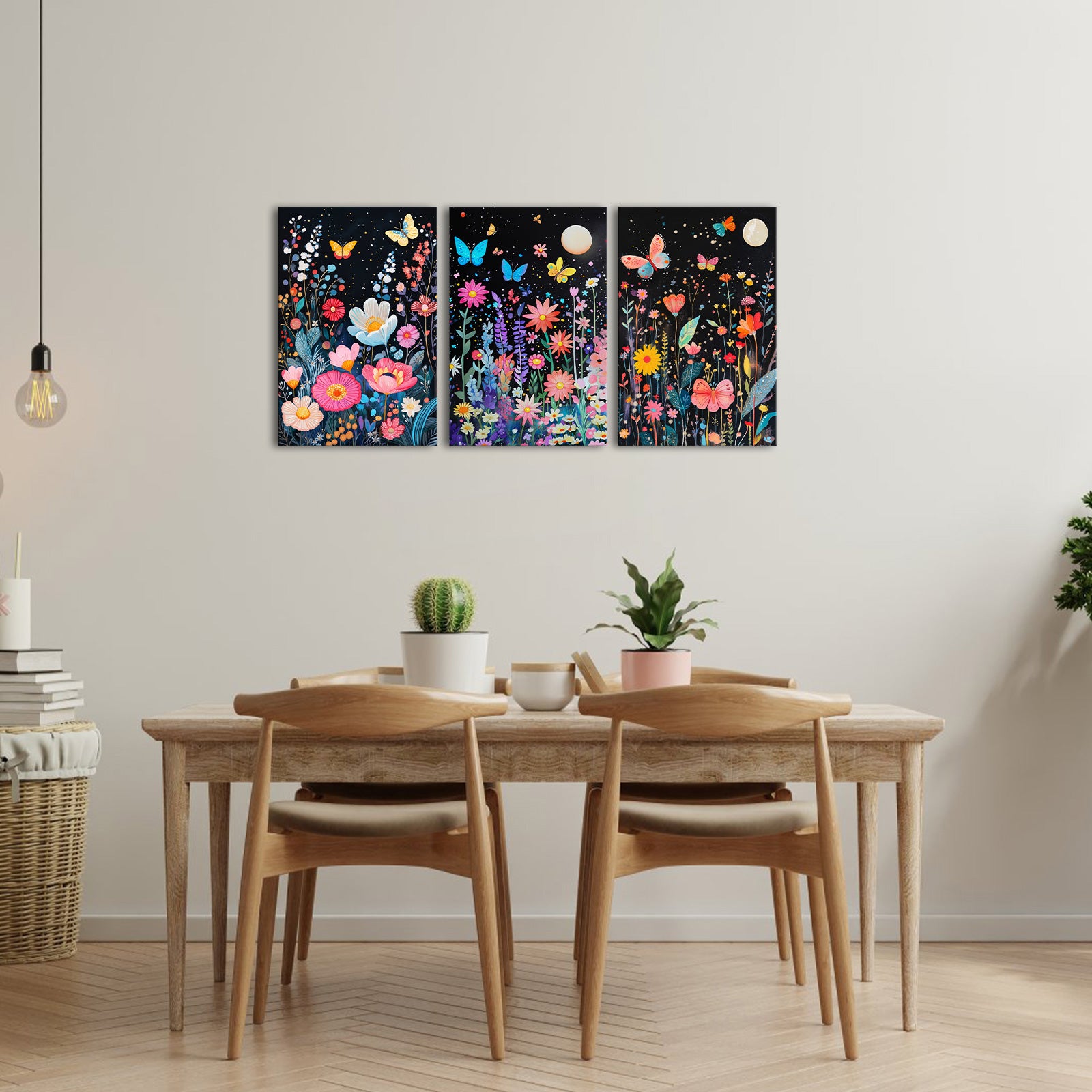 Colorful Flowers Under Starlit Night Sky
