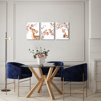 Deer Birds Fox And Red Berries