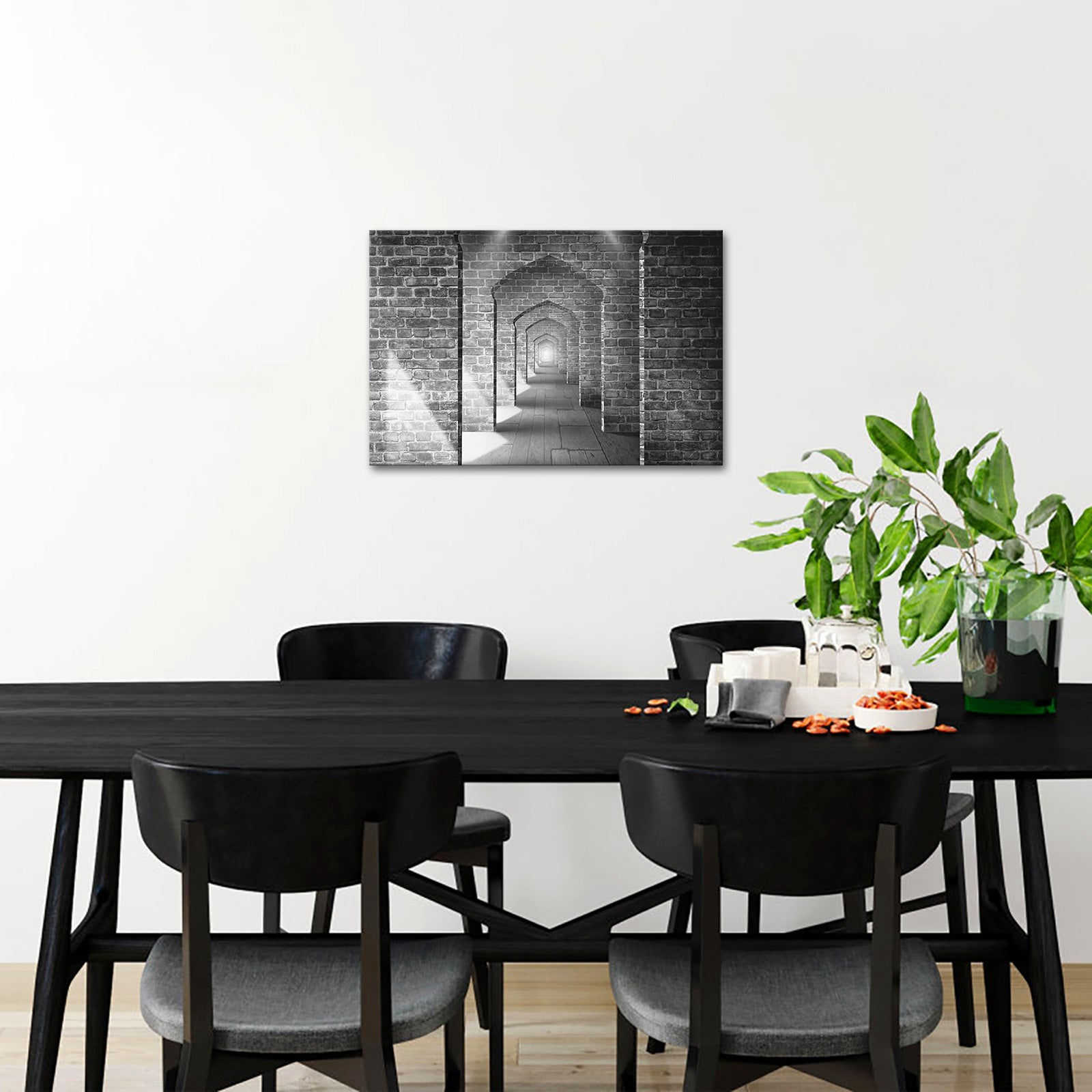 Black and white corridor endless canvas print art wall decor