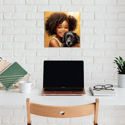 Young Girl Embraces Dog Companion