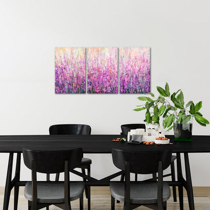 Triptych lavender field custom canvas print on living room wall