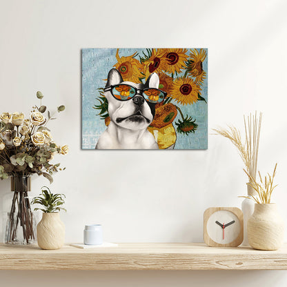 Sunflower dog in sunglasses Horizontal Pet Wall Art
