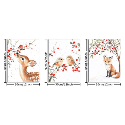 Deer Birds Fox And Red Berries
