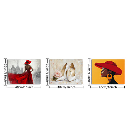 Elegant Woman In Red Hat And Red Dress