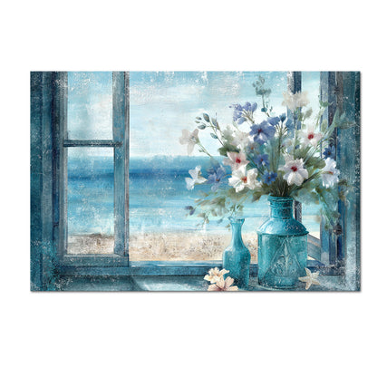 Window sill bouquet canvas prints for modern bedroom wall