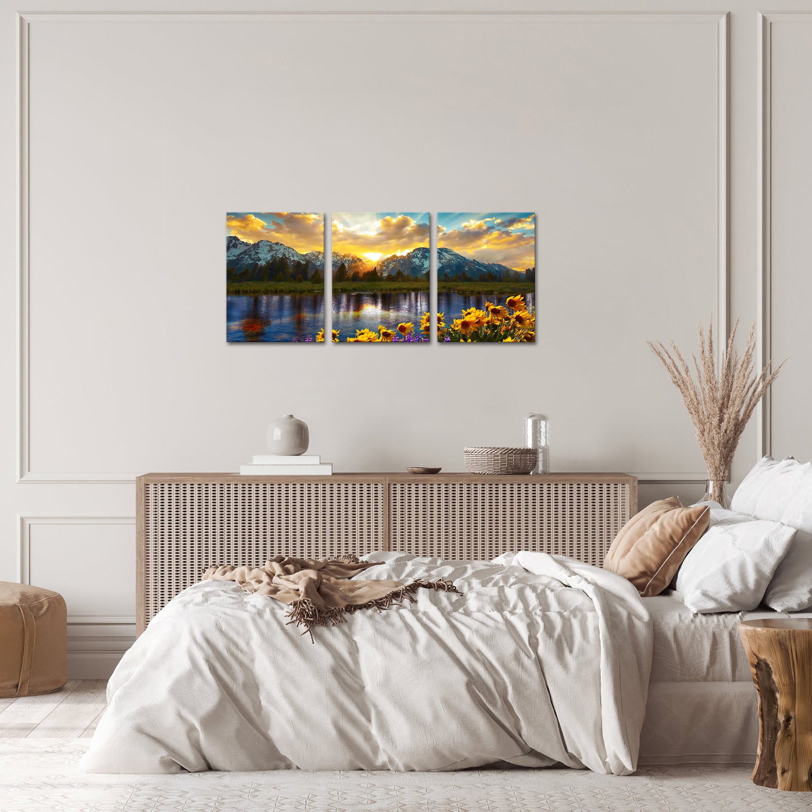 Triptych Sunset Mountain Lake Photography canvas print landscape wall home decor