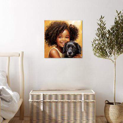 Young Girl Embraces Dog Companion