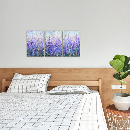 Triptych lavender field custom canvas print on living room wall