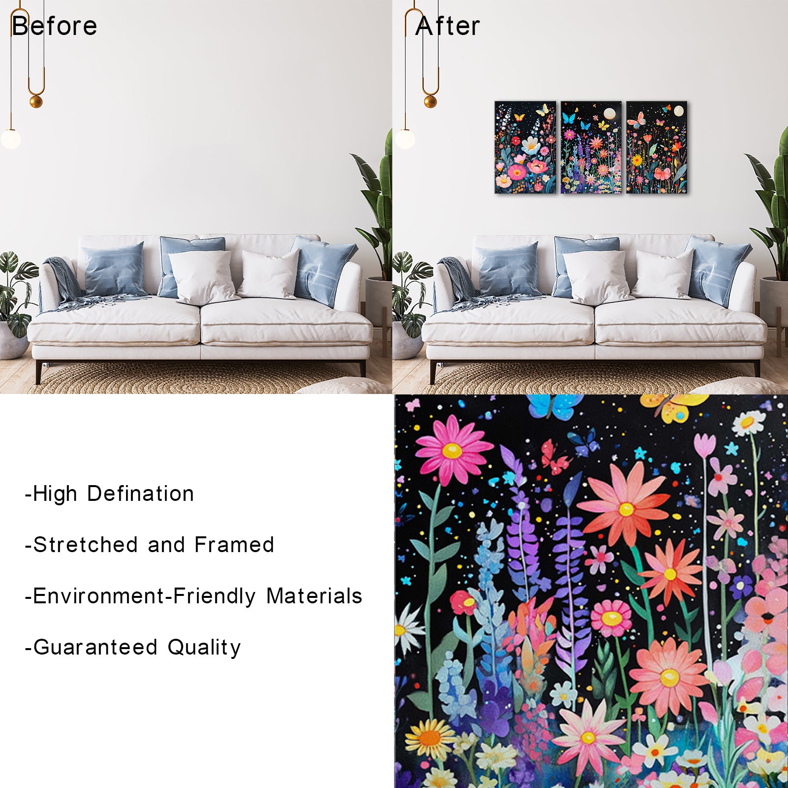 Colorful Flowers Under Starlit Night Sky