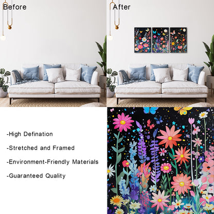 Colorful Flowers Under Starlit Night Sky