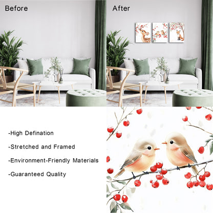 Deer Birds Fox And Red Berries