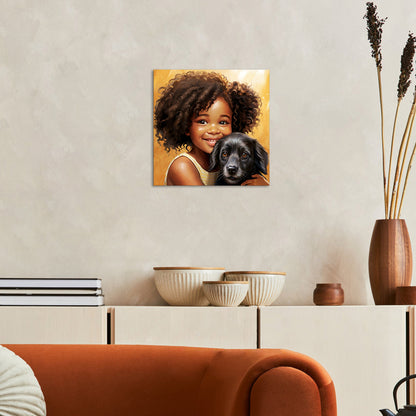 Young Girl Embraces Dog Companion