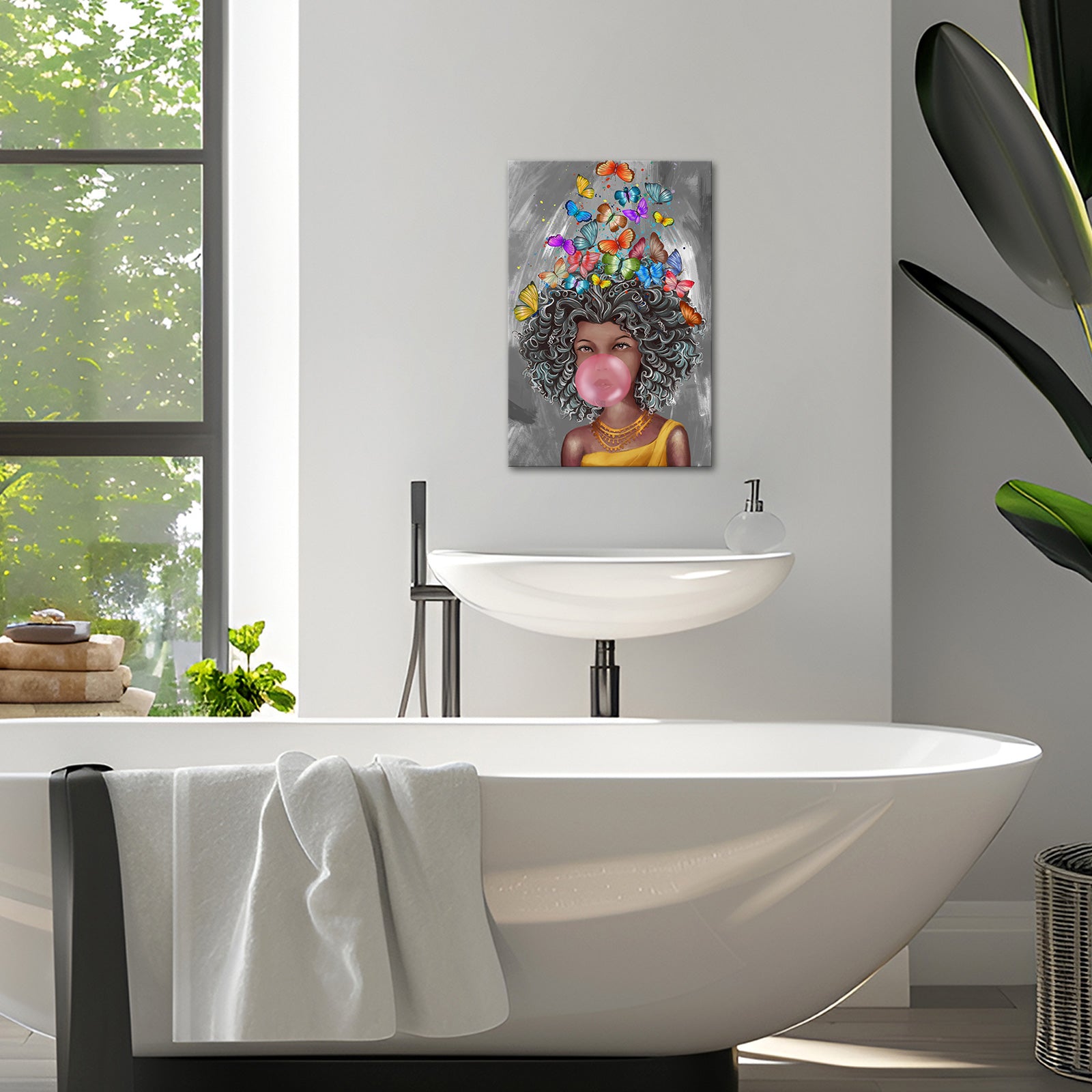Joyful Girl Blowing Bubbles budget-friendly canvas prints with fast shipping