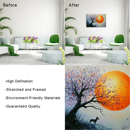 Trees And Deer Under The Sun