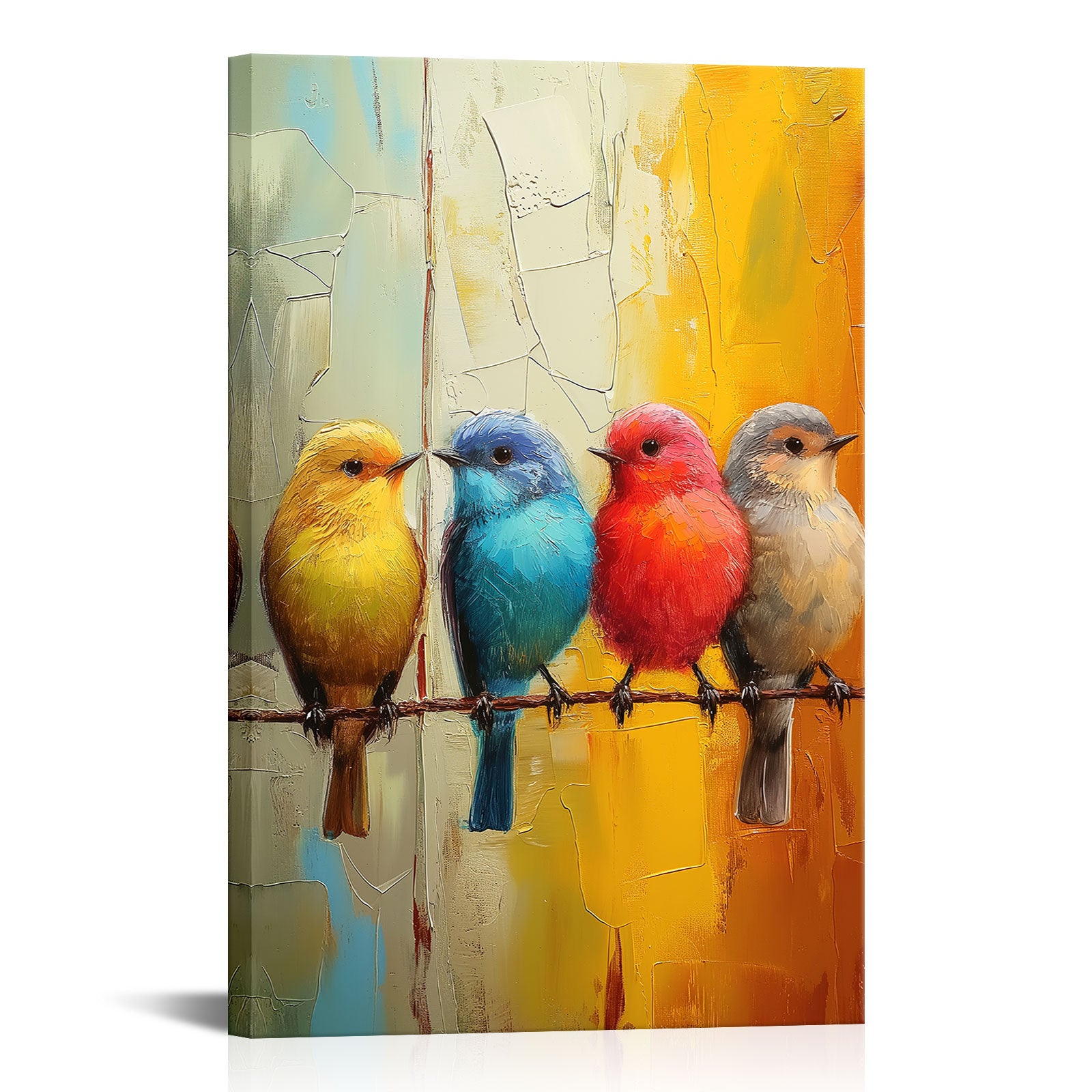 Four Birds Standing On A Branch