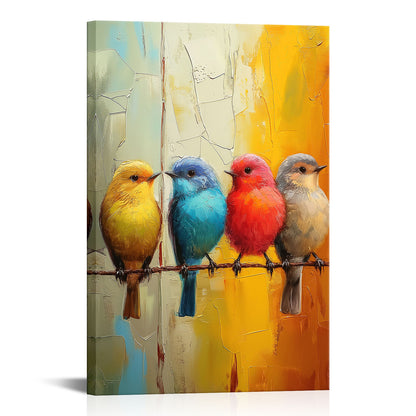 Four Birds Standing On A Branch
