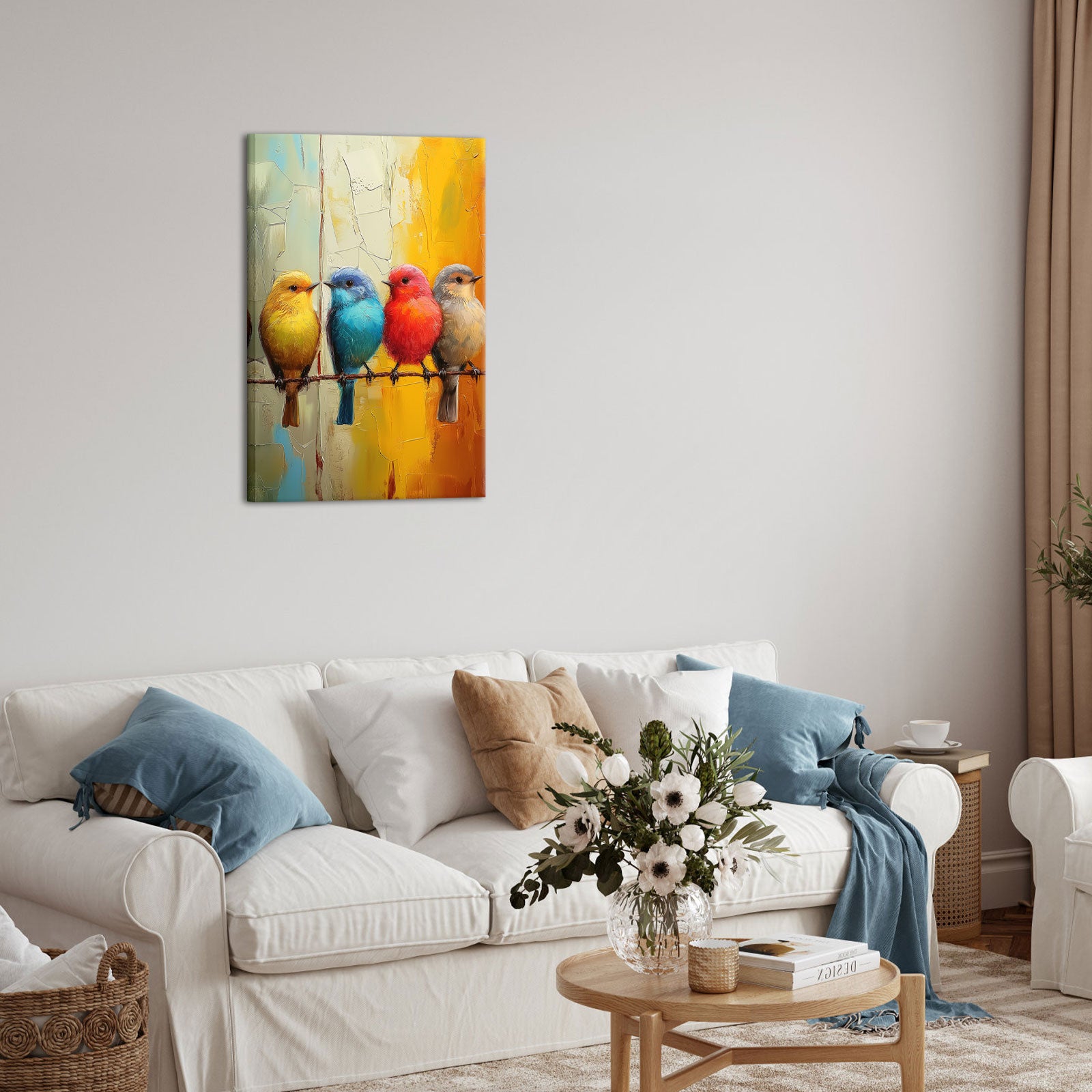 Four Birds Standing On A Branch