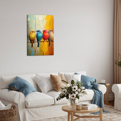 Four Birds Standing On A Branch