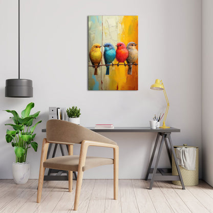 Four Birds Standing On A Branch