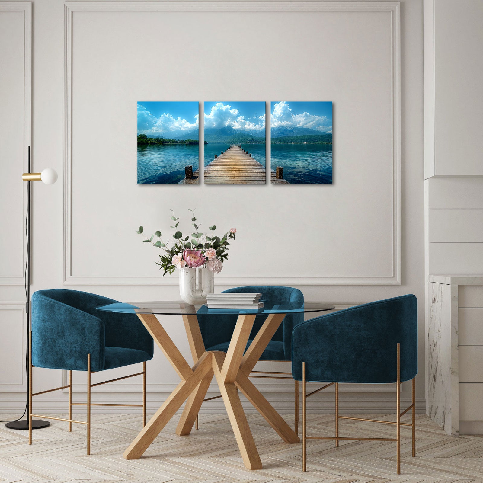 Wooden Pier Leading Into A Serene Lake