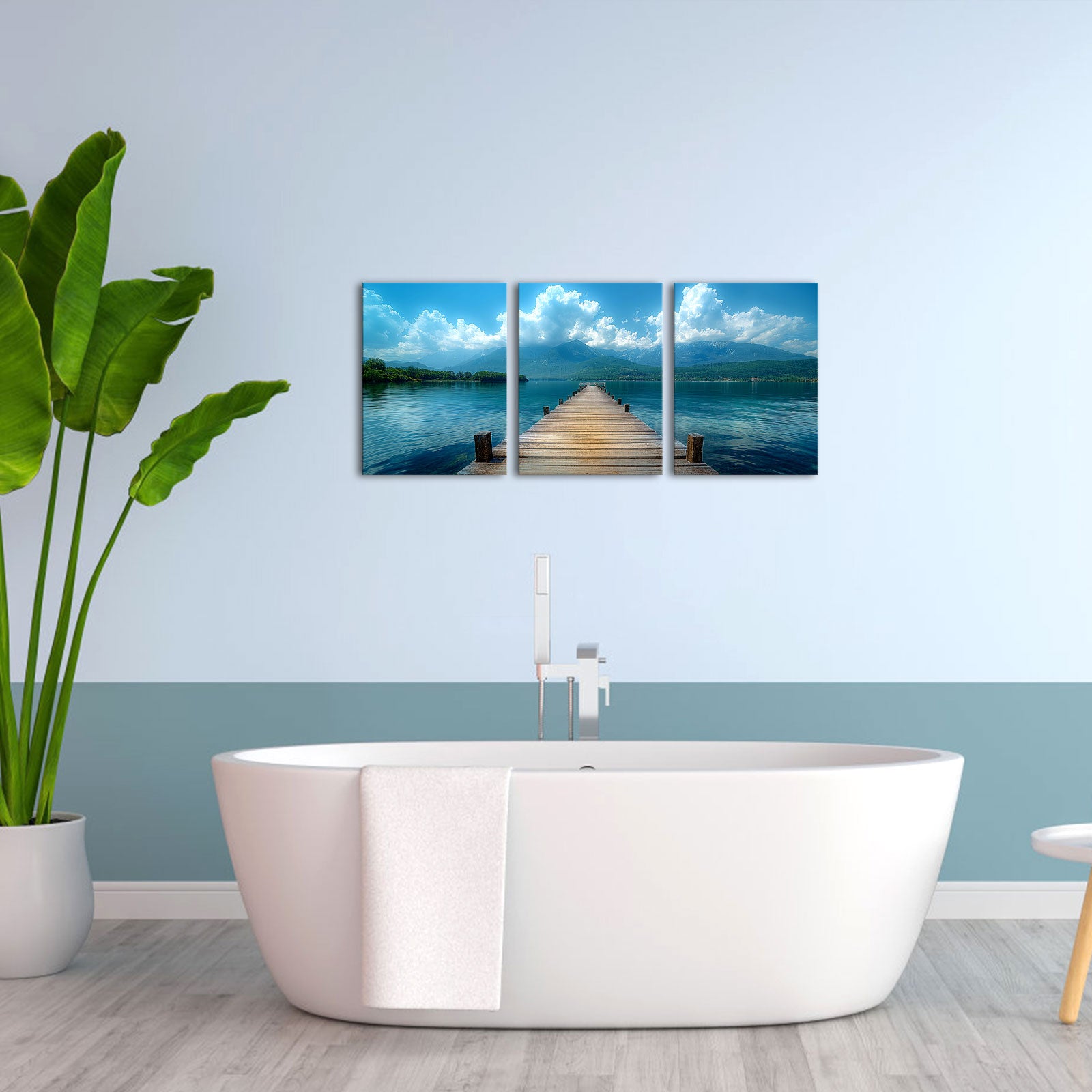 Wooden Pier Leading Into A Serene Lake