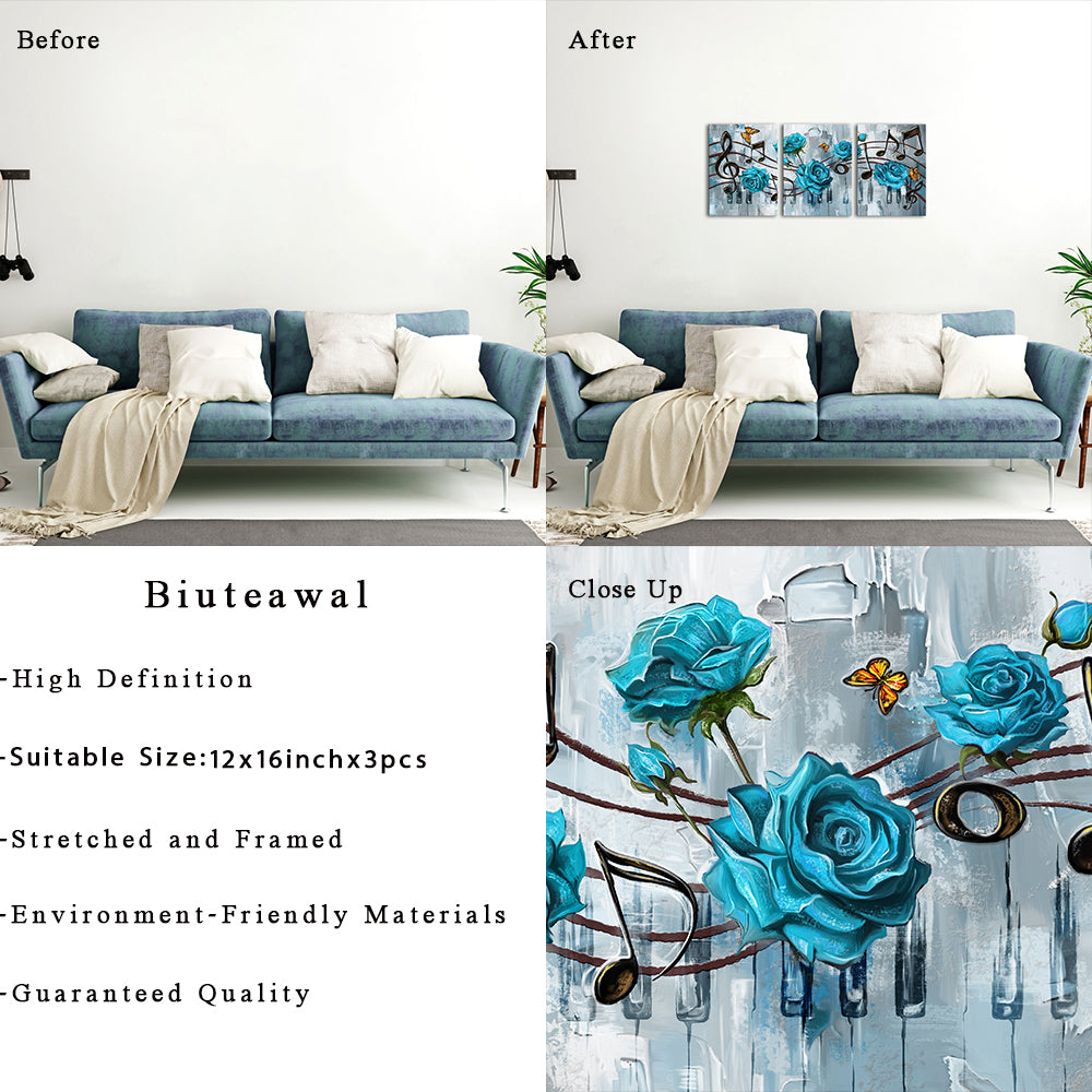Teal Roses And Musical Notation