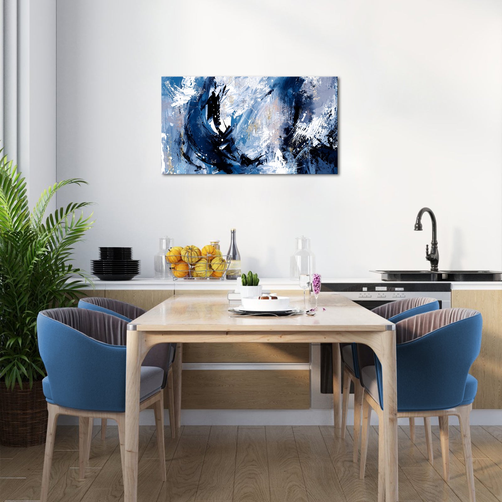 Abstract expressionism Blues Whites Collide