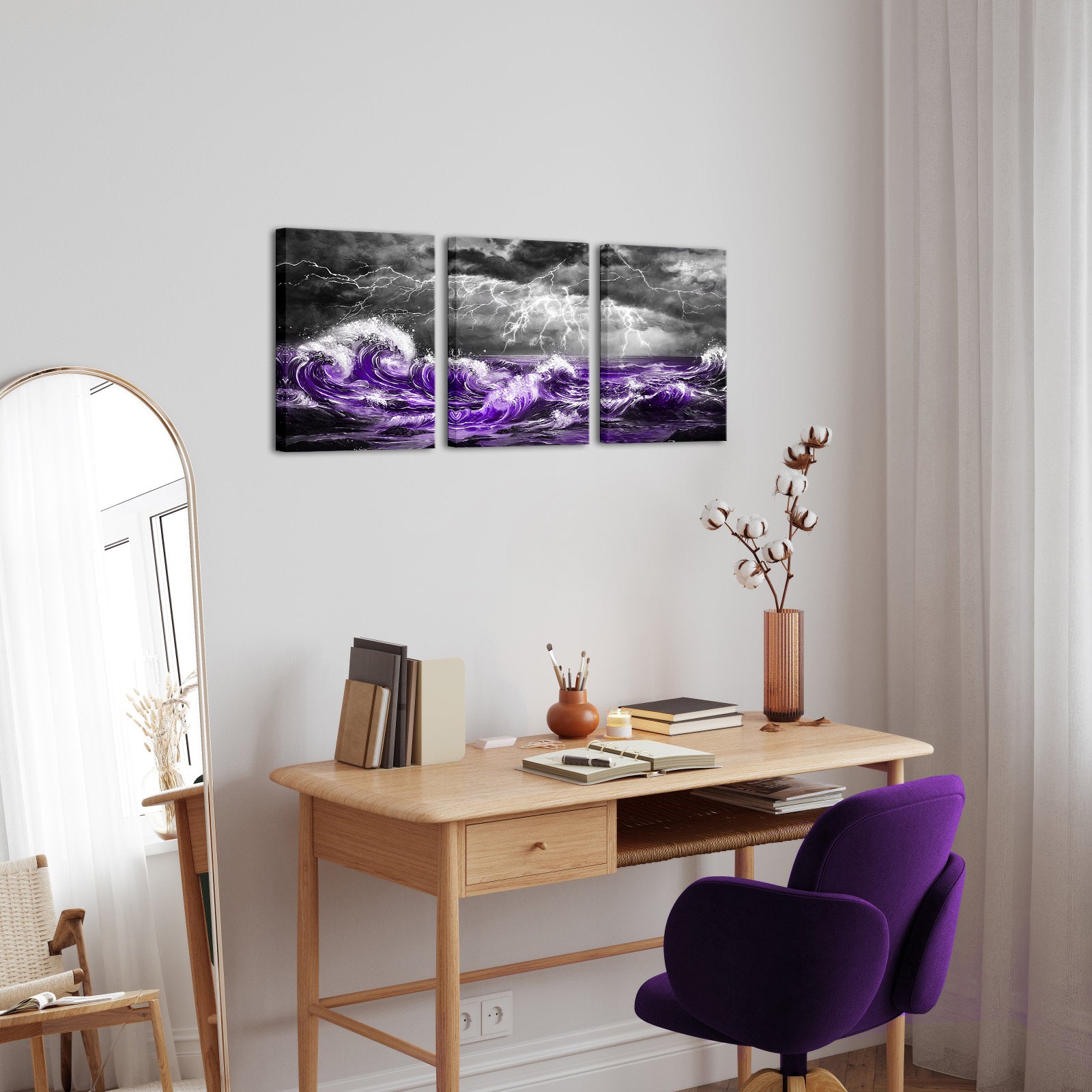 Stormy Seascape Purple Waves Striking Lightning