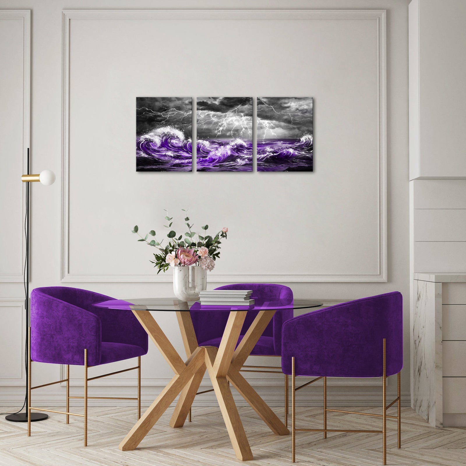 Stormy Seascape Purple Waves Striking Lightning