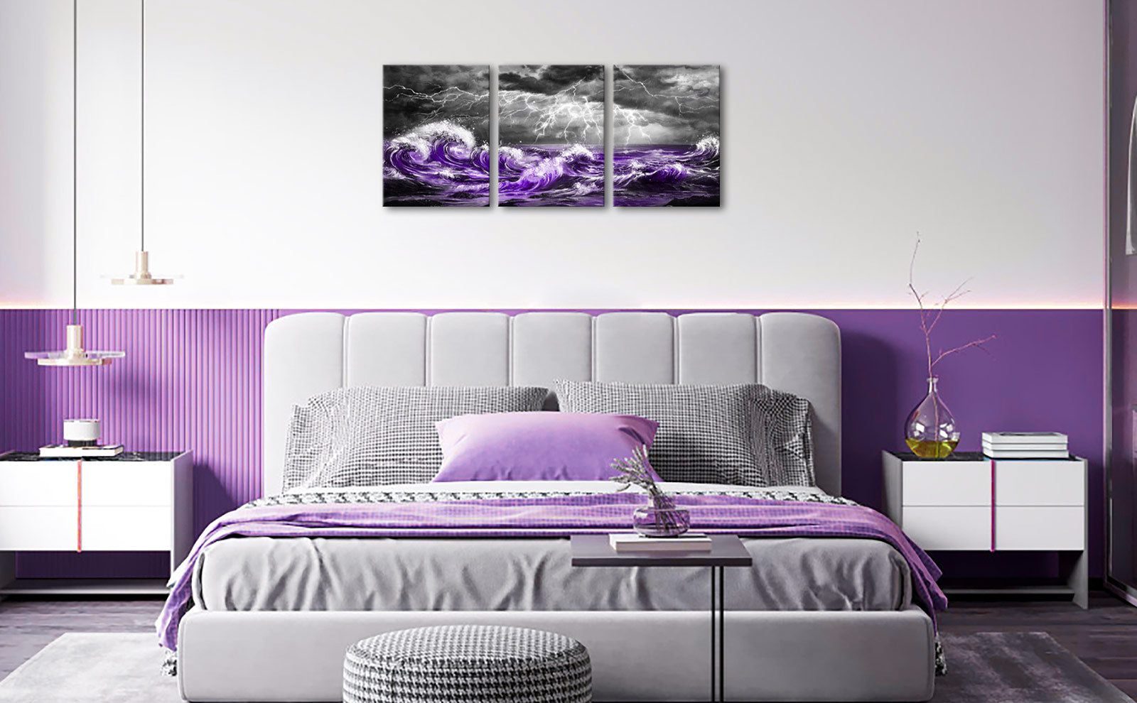 Stormy Seascape Purple Waves Striking Lightning