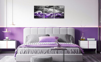 Stormy Seascape Purple Waves Striking Lightning