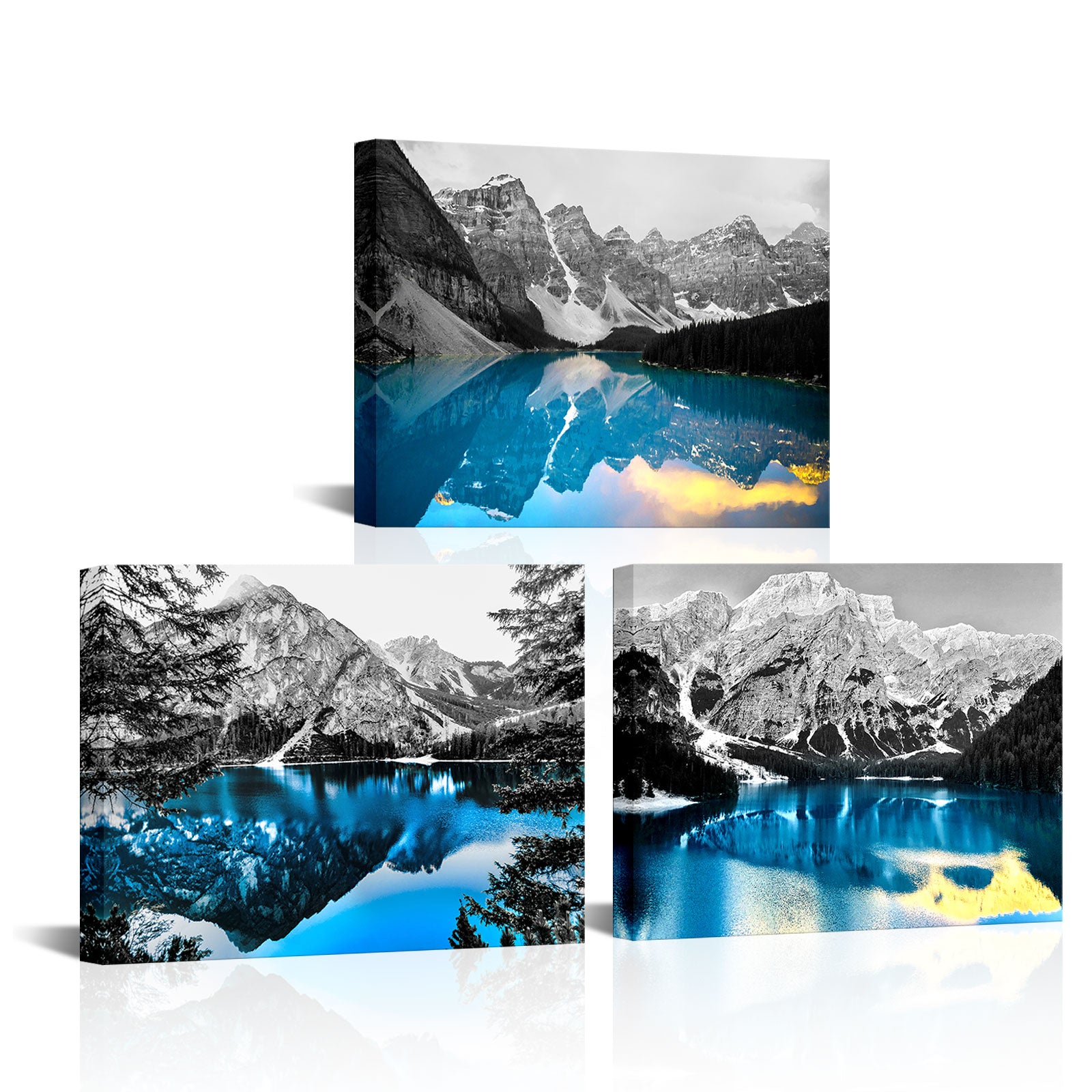 Triptych Mountain Lake Canadian Rockies canvas print landscape wall home decor