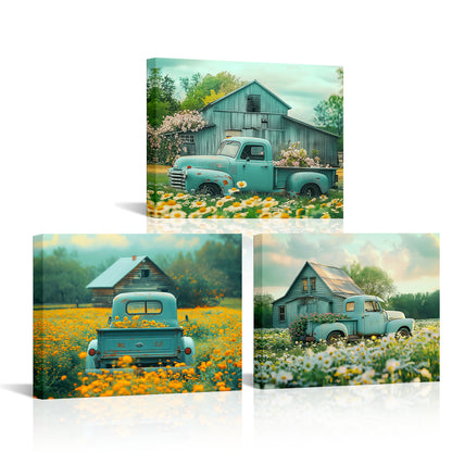 Pickup Truck Weathered Barn Wildflowers