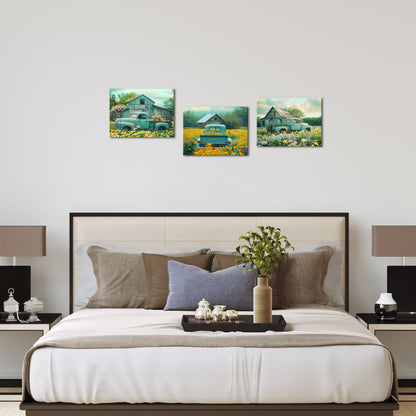 Pickup Truck Weathered Barn Wildflowers