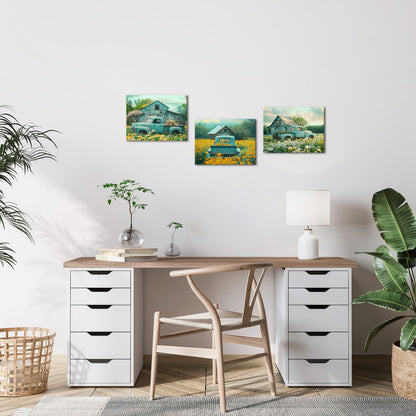 Pickup Truck Weathered Barn Wildflowers