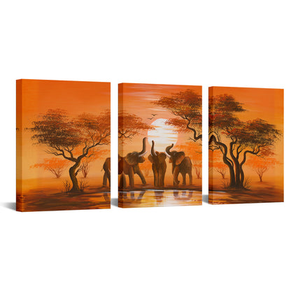 Tropical Elephant Herd Cheap Custom Canvas Print